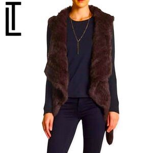 Love Token Knit Rabbit Fur Jacket Cardigan Ribbed Sleeve Open Front Asymmetrical